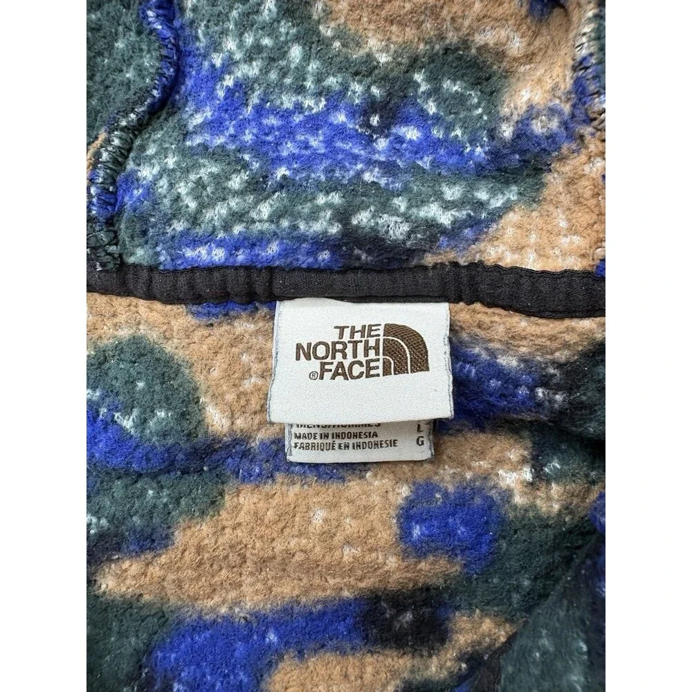 The North Face Campshire Fleece Hoodie Camo Blue Green Sherpa Pullover Jacket L
